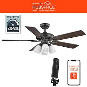 52 in. Burgess Matte Black Indoor LED Smart Ceiling Fan with Light Kit and Remote Control Powered by Hubspace