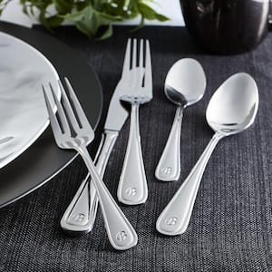 Marina Monogrammed Letter I 46-Piece Silver Stainless Steel Flatware Set (Service for 8)
