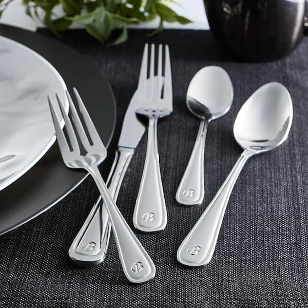Marina Monogrammed Letter X 46-Piece Silver Stainless Steel Flatware Set (Service for 8)