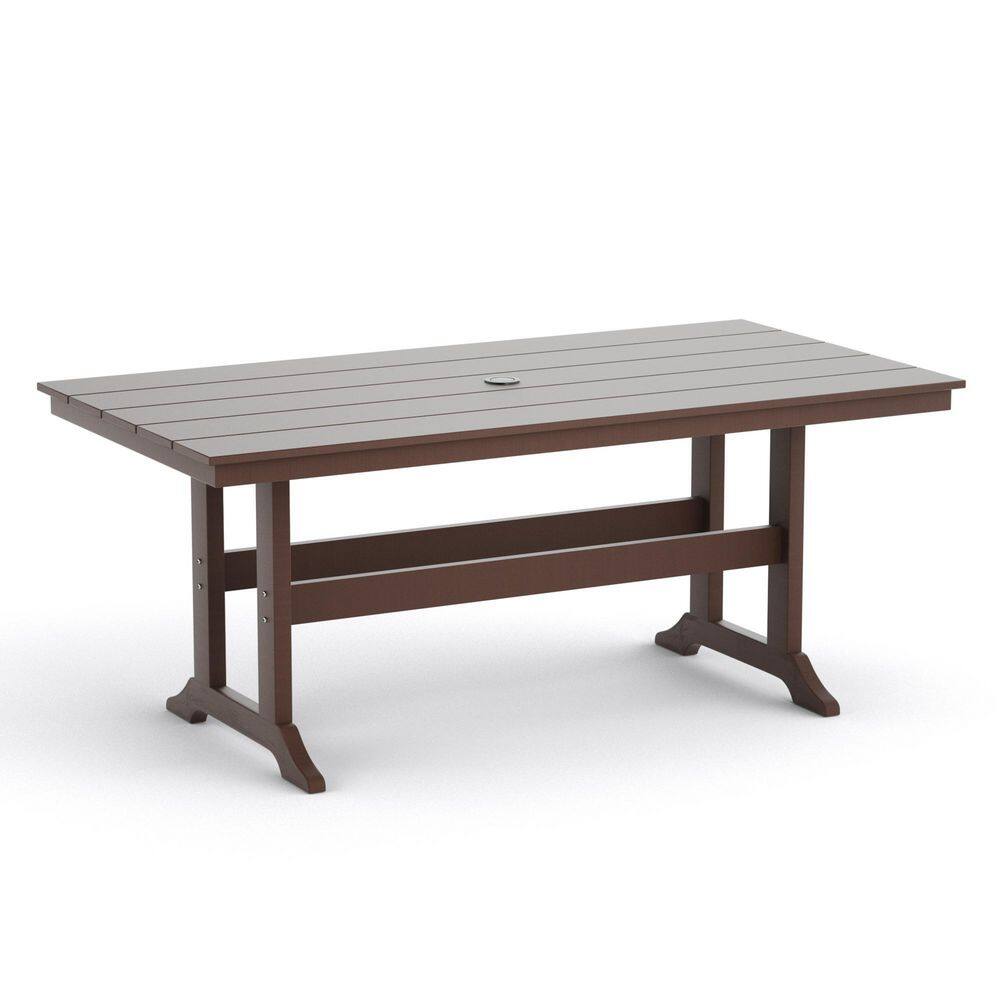 Brown Rectangle Plastic Outdoor Dining Table with Umbrella Hole XDT