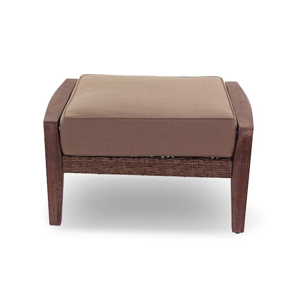 Courtyard Casual Buena Vista II Collection Rustic Taupe Brown Wood Outdoor Ottoman with Sunbrella Beige Cushion