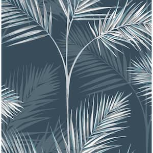 South Beach Navy Fronds 20.5 in. x 33 ft. Unpasted Peelable Paper Wallaper