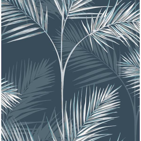 Fine Decor South Beach Navy Fronds Navy Wallpaper Sample