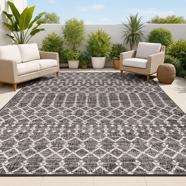 Ourika Moroccan Black/Gray 3 ft. 11 in. x 6 ft. Geometric Textured Weave Indoor/Outdoor Area Rug