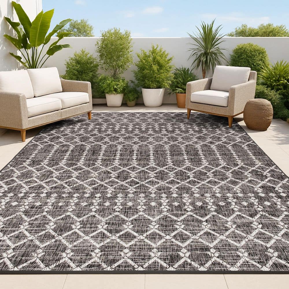 JONATHAN Y Ourika Moroccan Geometric Textured Weave Black/Gray 9 ft. x 12 ft. Indoor/Outdoor Area Rug SMB108F-9