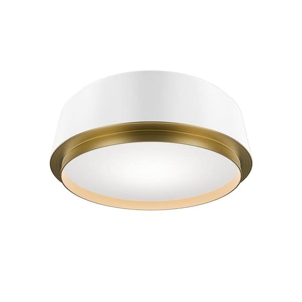 Salvo 12 in. White/Aged Brass Trim Flush Mount with Frosted Glass Shade Integrated LED Selectable 4CCT