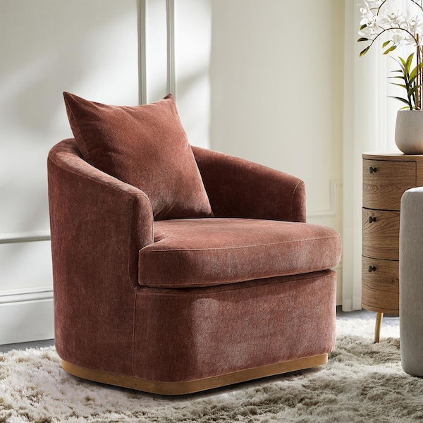 Irene Rust Polyester Swivel Armchair with Solid Wood Legs