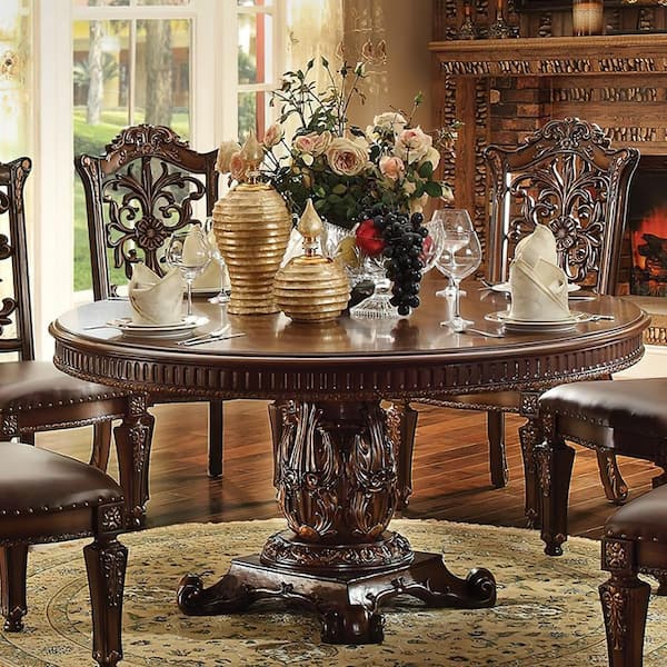 Acme Furniture Vendome 60 In Round, Cherry Wood Round Dining Room Table Set