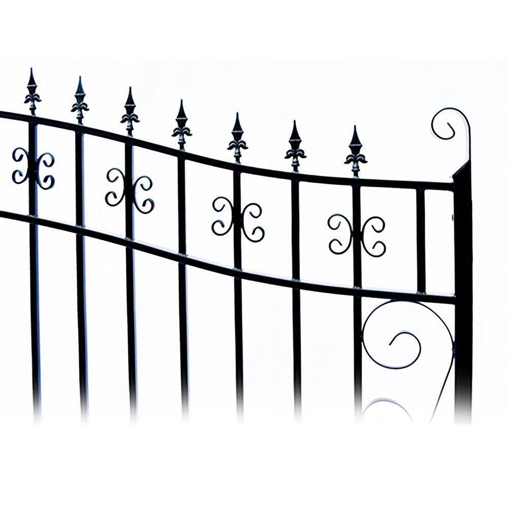Black Galvanized Steel Dual Swing Driveway Gate with French Gothic Pickets