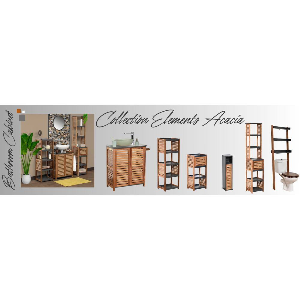 Gray Wood Over-the-Toilet Ladder Shelf with Storage Trays