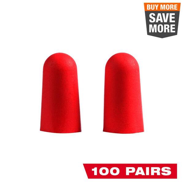 Milwaukee Red Disposable Earplugs (100-Pack) with 32 dB Noise Reduction Rating