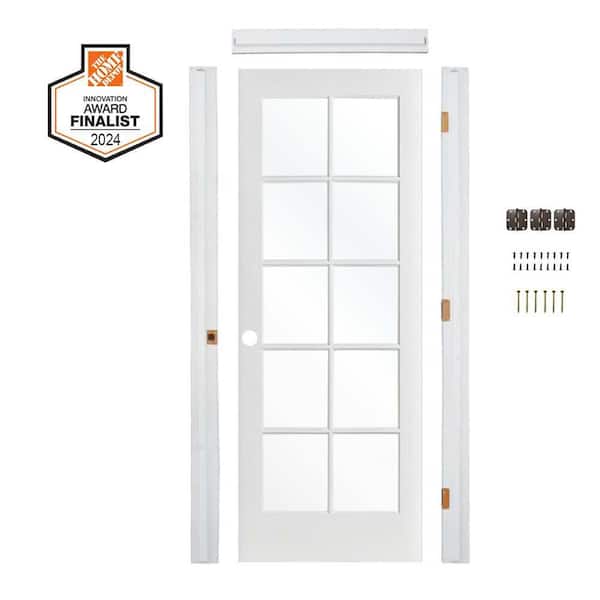 DIY RTA Kit 36 in. x 80 in. 10-Lite Right-Hand Clear Glass Solid Core MDF Primed Single Ready To Assemble Interior Door