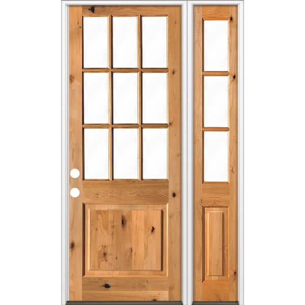 56 in. x 96 in. Alder 2 Panel Right-Hand/Inswing Clear Glass Clear Stain Wood Prehung Front Door w/Right Sidelite