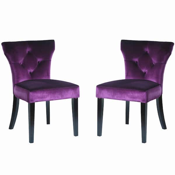 Benjara Purple Fabric Side Chair with Button Tufted Back and Padded Seat (Set of 2)