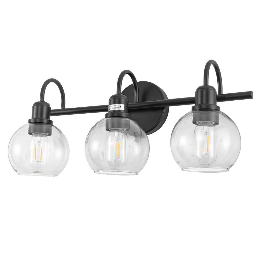 20 in. 3-Light Matte Black Vanity Light with Clear Glass Globes for Modern and Industrial Bathroom price history on PriceWatchPro