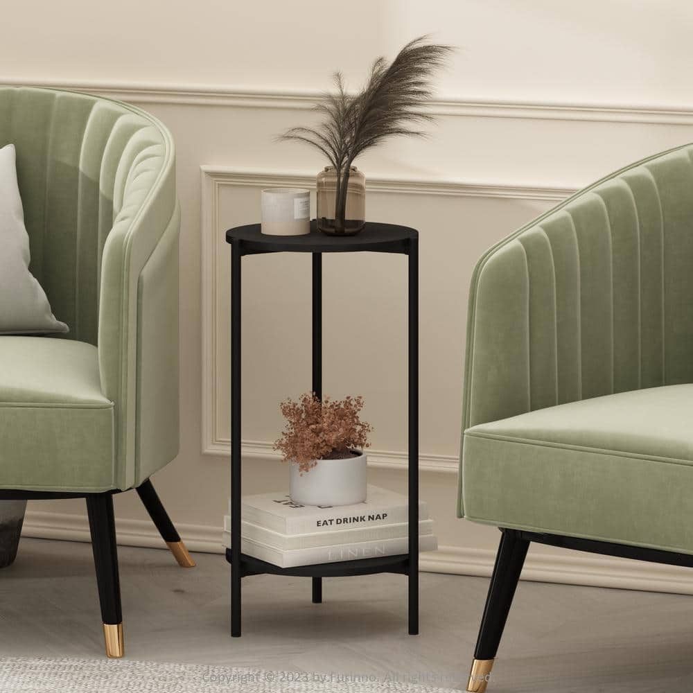 Americano Round 2-Tier Wood and Metal Side Table