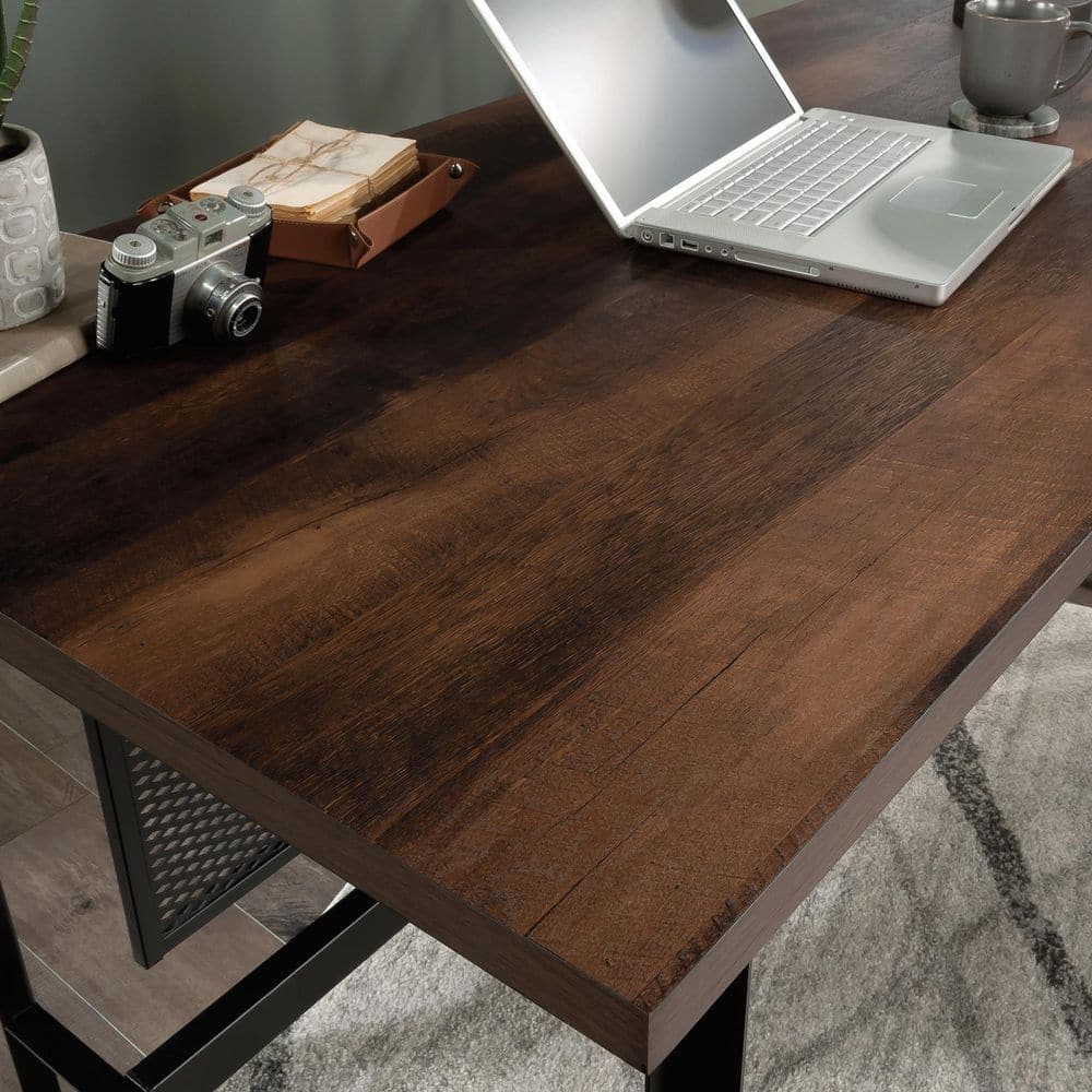 Brown Wood L-Shaped Corner Desk with Drawer and Filing Cabinet