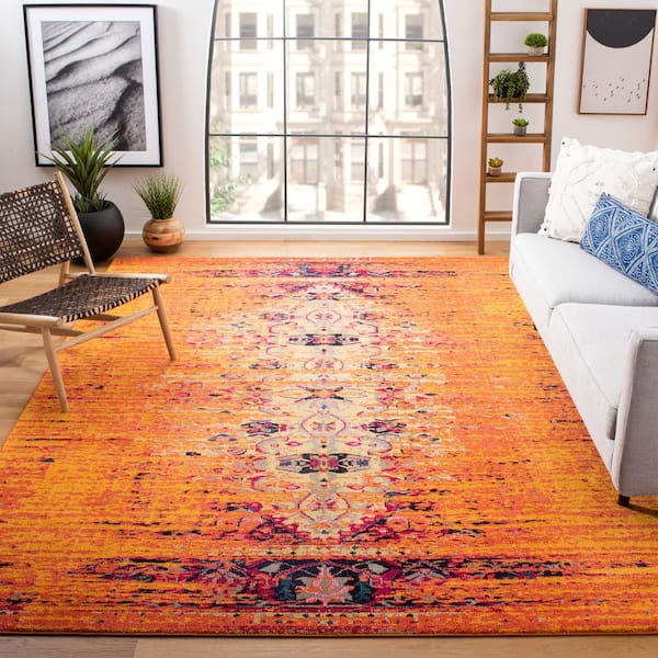 Monaco Orange/Multi 11 ft. x 15 ft. Border Area Rug