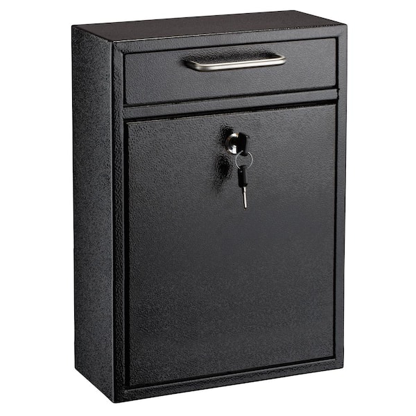 Large Mailbox Wall-Mount Key Locking Secure Drop Box, Black