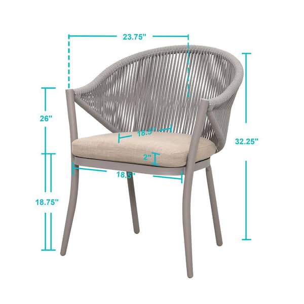 Aluminum and Woven Rope Outdoor Arm Dining Chair with Removable Beige  Cushions (2-Pack)