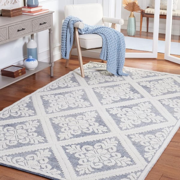 Vermont 5 ft. x 8 ft. Ivory/Blue Diamond Ornate Area Rug