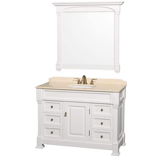 Wyndham Collection Andover 48 in. Vanity in White with Marble Vanity Top in Ivory and Under-Mount Sink