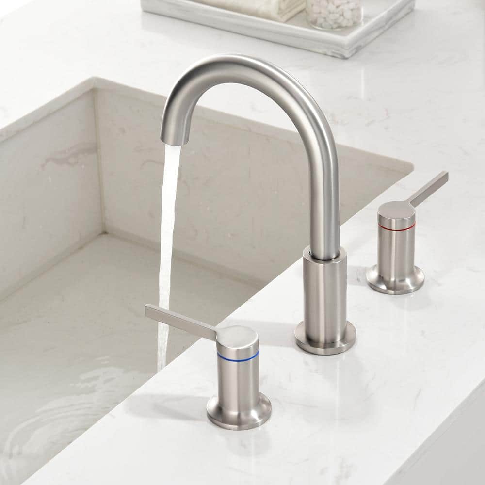 Brushed Nickel 8-Inch Widespread Double Handle Bathroom Faucet