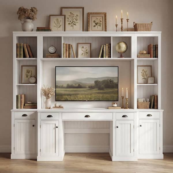FUFU&GAGA 88.5 in. Rectangular White Engineered Wood 5-Drawer