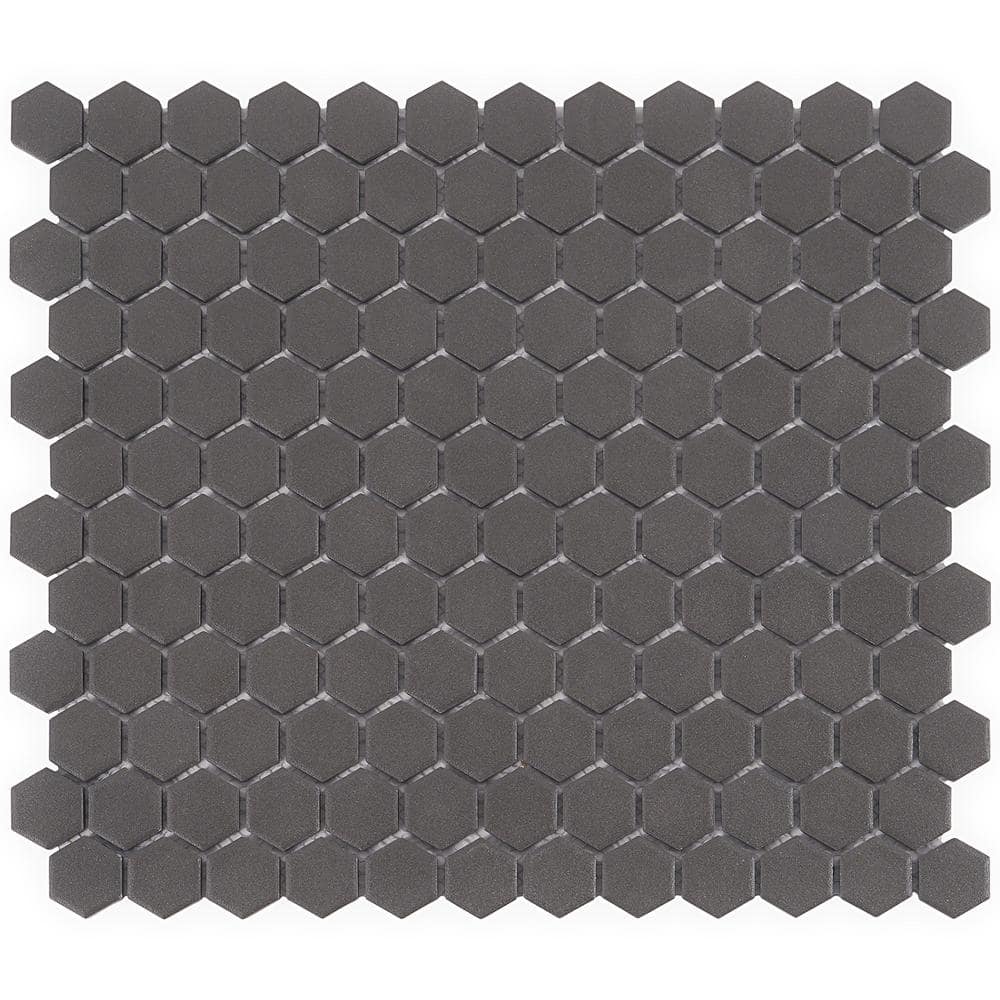 Slim 10.23" x 11.81" Black Polished Porcelain Mosaic Tile