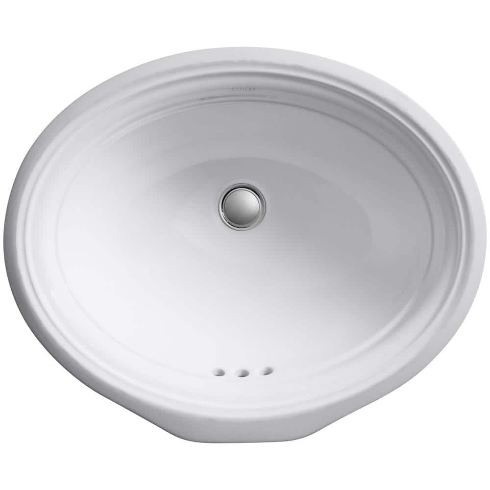 White Ceramic Oval Undermount Bathroom Sink with Overflow
