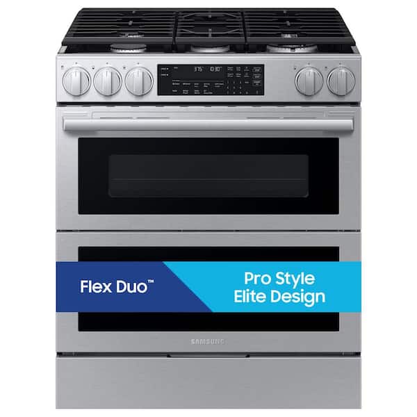 Bespoke 30 in. 5 Burner Smart Slide-In Double-Oven Gas Range in Stainless Steel with Flex Duo & No-Preheat Air Fry Max