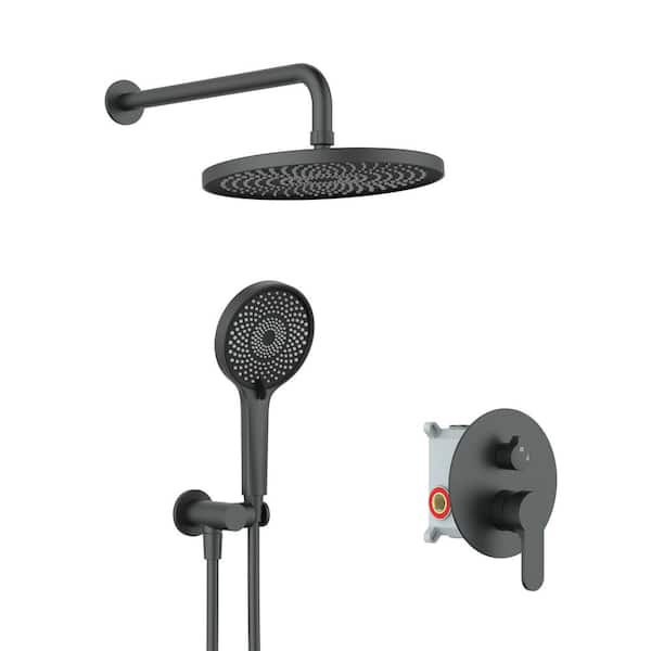 GIVING TREE 4-Spray Patterns 10 in. 2.0 GPM Wall Mount Round Dual Shower Heads Rainfall Shower Head in Matte Black (Valve Included)