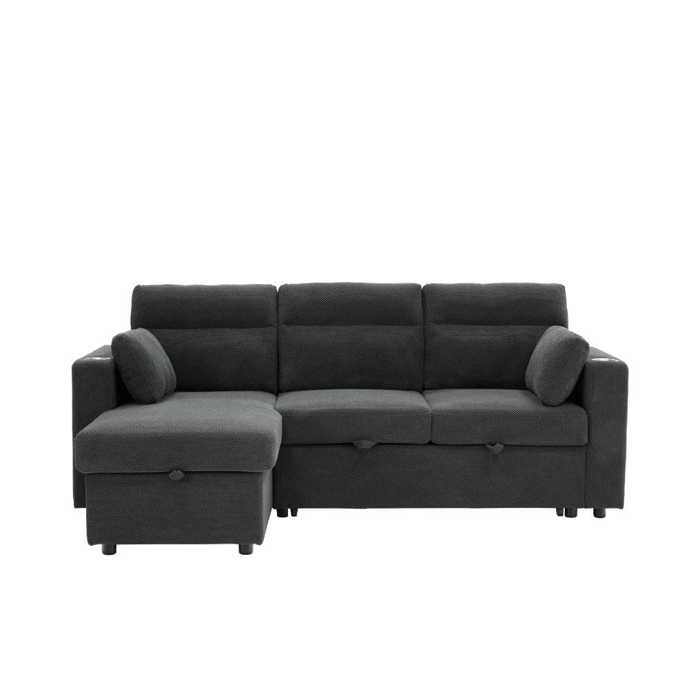 82.5 in. L-Shaped Pull-Out Sleeper Sectional Sofa with Storage Chaise, Cup Holders, Pillows, Mid-Century Modern Fabric price history on PriceWatchPro