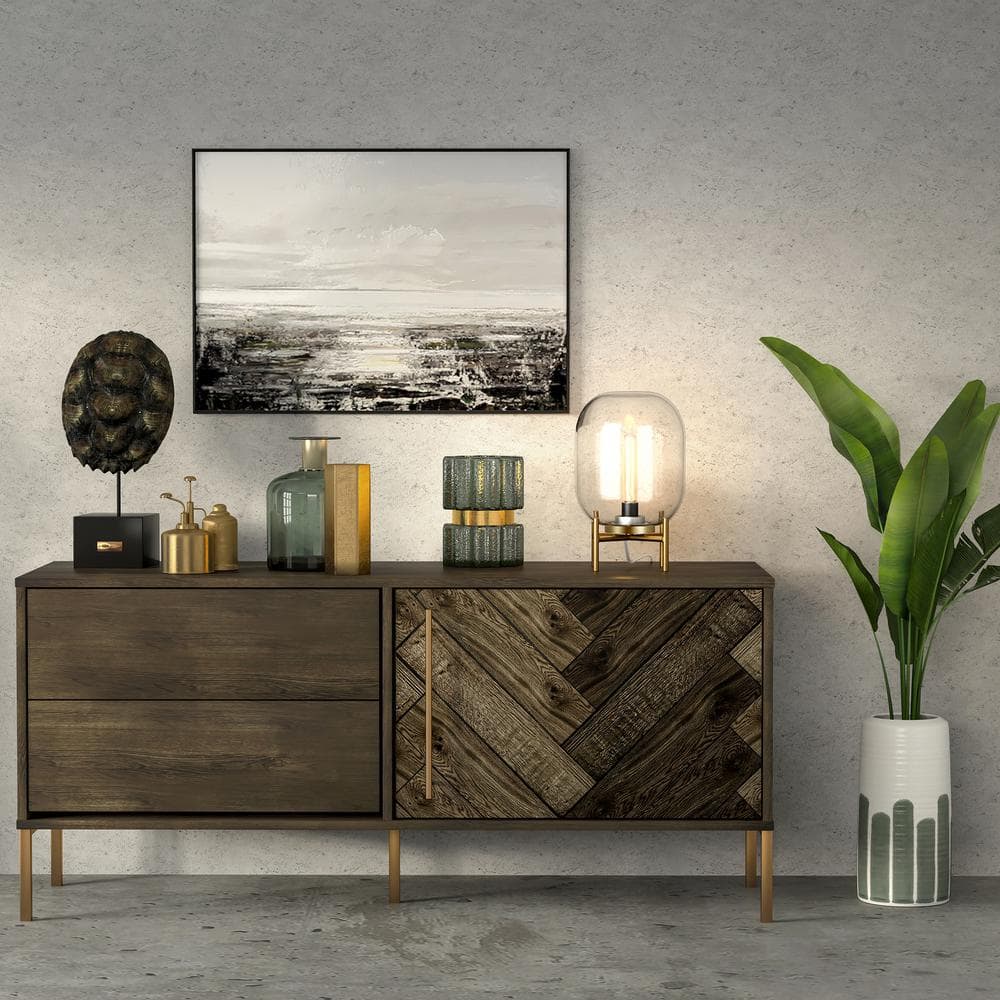 Edison Voice-Controlled Industrial Table Lamp in Brushed Brass/Clear