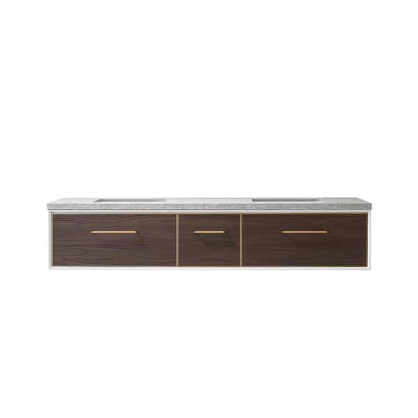 ROSWELL Capa 84 in. W x 22 in. D x 17.3 in. H Double Sink Bath Vanity in Dark Walnut with Grey Sintered Stone Top