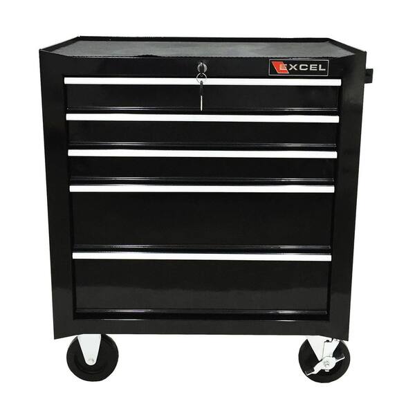 Excel 26.8 in. W x 17.1 in.D x 31.3 in. H 5-Drawer Steel Roller Cabinet Tool Chest in Black