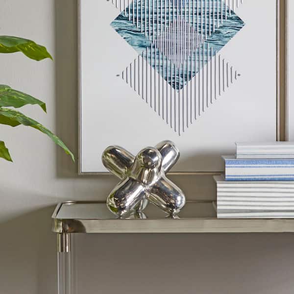 Litton Lane 8 in. x 7 in. Silver Aluminum Jack Abstract Sculpture