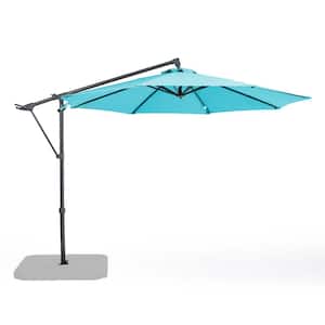 10 ft. Iron Cantilever Patio Umbrella with Cross Base in Light Blue