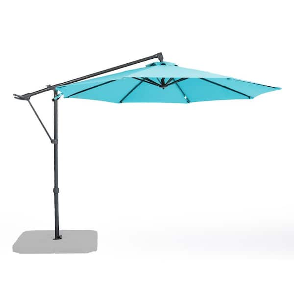 Aoodor 10 ft. Iron Cantilever Patio Umbrella with Cross Base in Light Blue