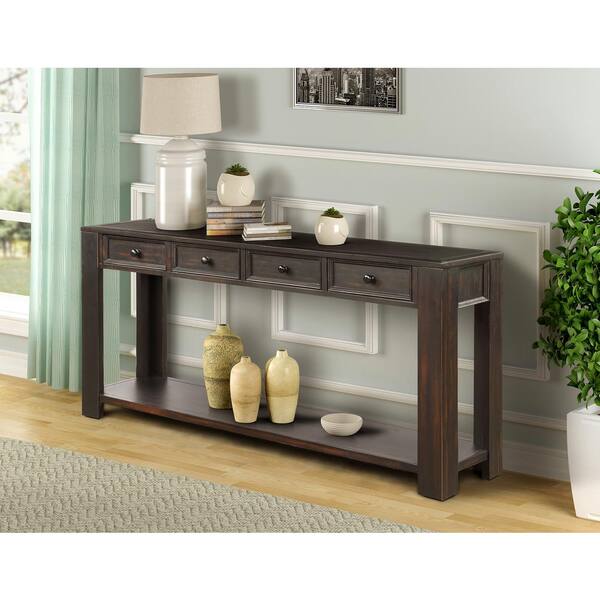 64 In W Espresso 30 H Rectangle Wood Console Table With Storage Drawers And Bottom Shelf Lj4 14ctb Es2 Rectangle Wood Console Table, 30 Console Table With Storage