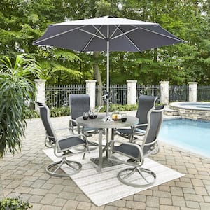Captiva Charcoal Gray 5-Piece Cast Aluminum Round Outdoor Dining Set with Umbrella