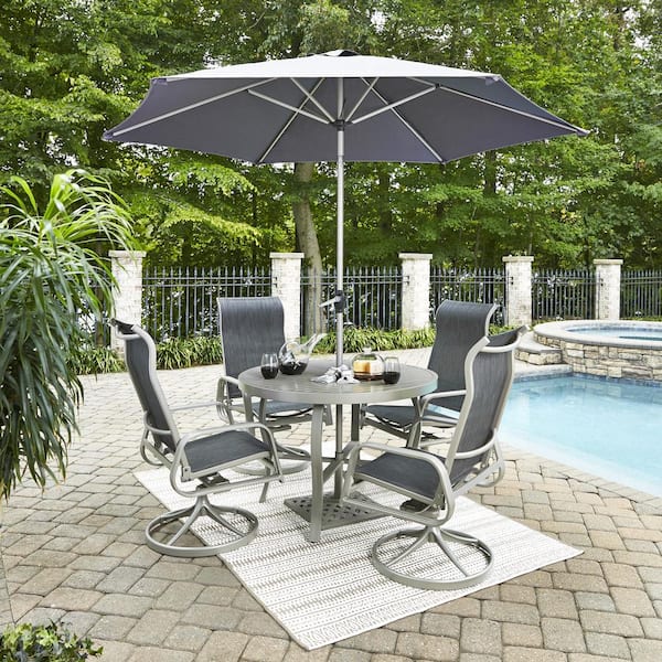 HOMESTYLES Captiva Charcoal Gray 5Piece Cast Aluminum Round Outdoor