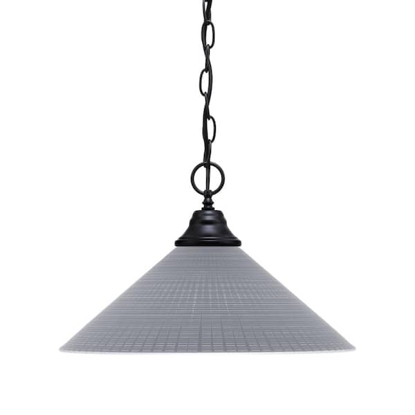 Unbranded Kingston 100-Watt 1 Light Matte Black Finish Shaded Pendant Light with 16 in. Gray Matrix Glass Shade, No Bulb Included