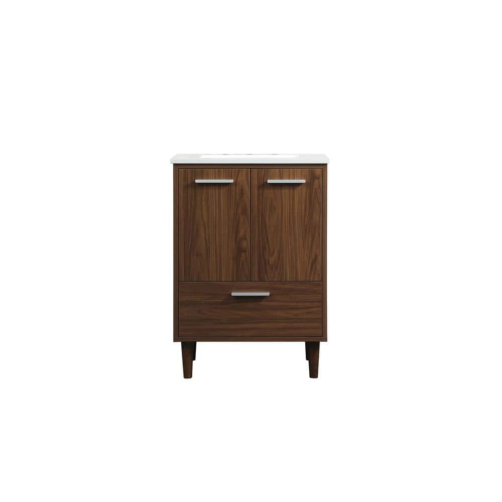 Timeless Home 24 in. W Single Bath Vanity in Walnut with Engineered ...