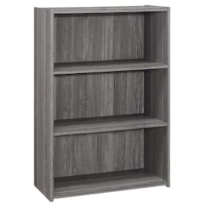 Jasmine 35.5 in.Grey Reclaimed Wood-Look Particle Board 3-Shelf Bookcase