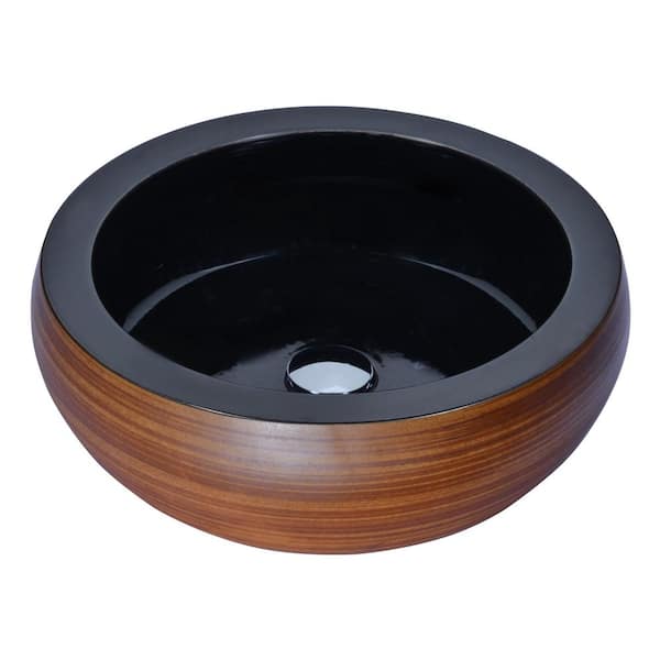 ANZZI Regalia Series 17 in. Bathroom Vessel Sink with Scratch-Tough and Stain-Resistant Non-Porous Surface in Black Glass