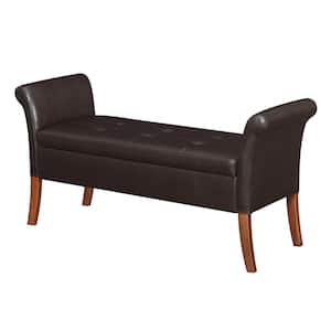 Designs4Comfort Garbo Brown Espresso Faux Leather Bench with Storage 25.25 in. H x 51.25 in. W x 17 in. D