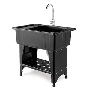 32.3 in. D x 22.4 in. W Freestanding Laundry/Utility Sink in Black with Faucet