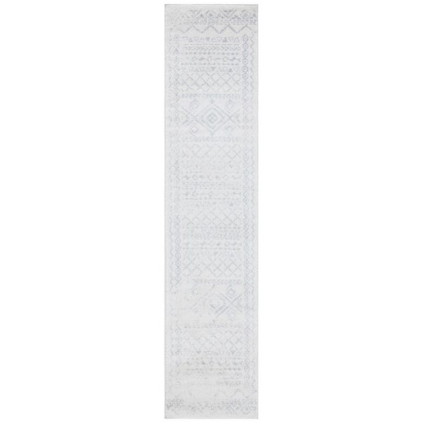 Tulum 2 ft. x 13 ft. Ivory/Light Gray Border Tribal Distressed Runner Rug