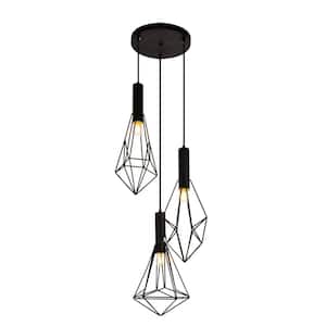 Timeless Home Jacey 3.5 in./7.1 in./3.9 in. W x 16.8 in./15.6 in./17.2 in. H 3-Light Black Pendant with Shade